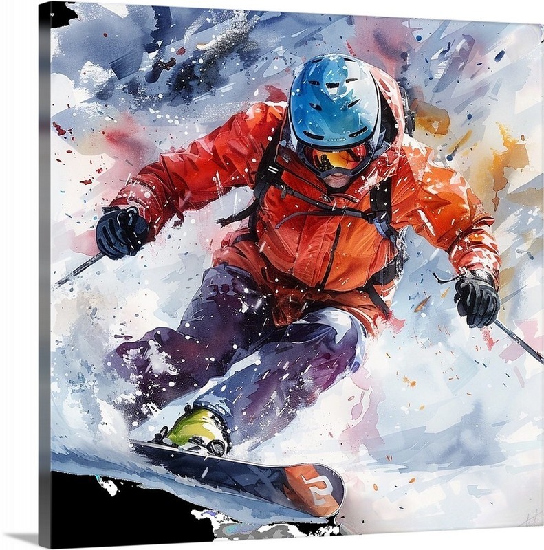 Skiing Challenge Downhill Ski Painting Winter Sports Art Canvas Wrap 20 x 20