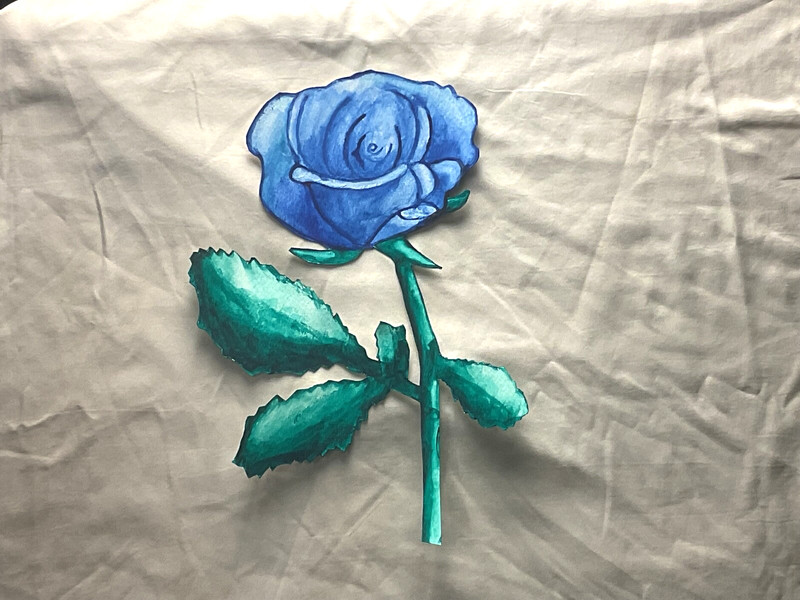 Original Rose Cut-Out BLUE Flower Hand Painted Watercolor Art FREE SHIPPING
