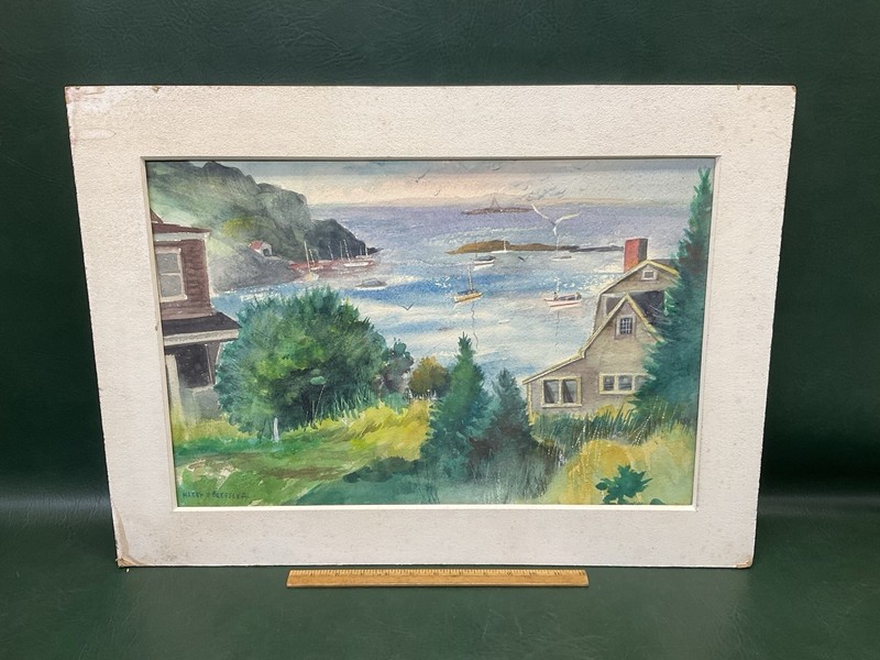 Signed HARRY S. BRESSLER Seaport Coastal Original Watercolor Painting