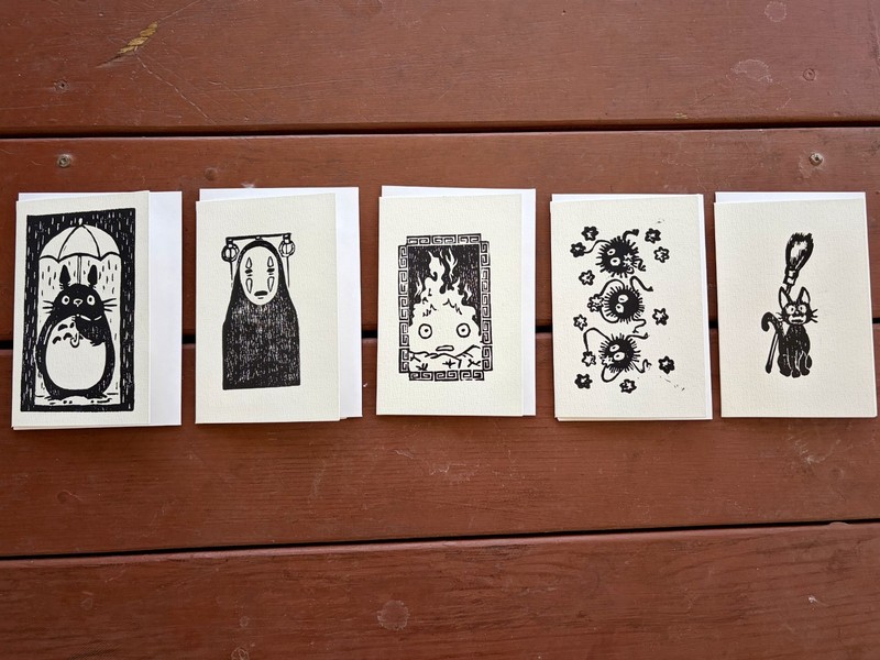 Original Studio Ghibli Greeting Cards 4 Print By Alannah Dyer- 4×6 in. Lino Cut