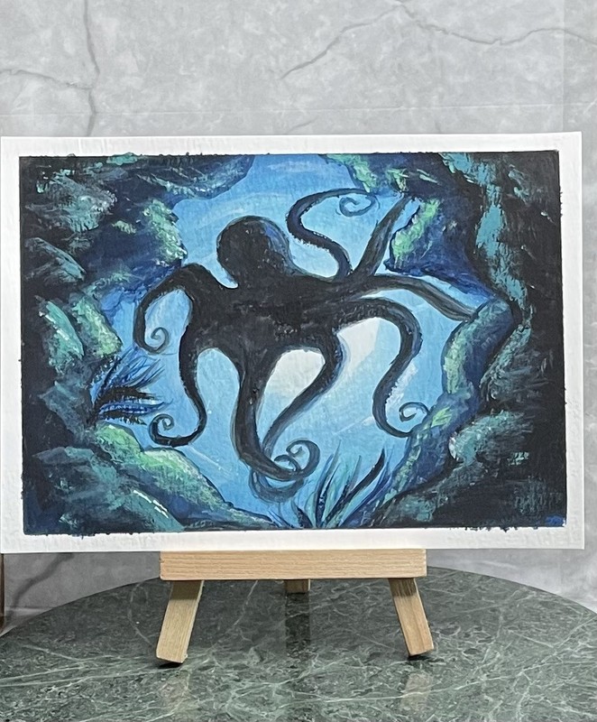 Original Painting Ocean Sea Creature Ocean Life Gouache 5 “x 7” Rawrsberry