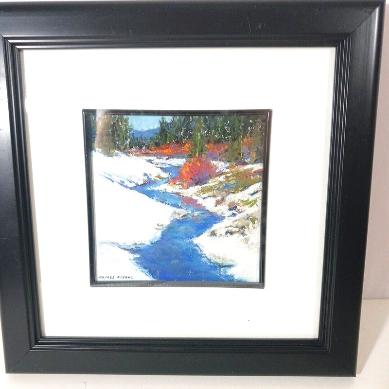 James Roybal Original Pastel Painting Winter Creek Landscape Snow Signed