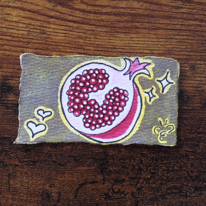 ACEO Original Watercolor Pomegranate Fruity Series #2/10 Paintybee 2 x 3.5 inch