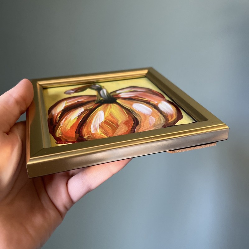 Fall,pumpkin ,original,miniature Painting,small,mini,framed gallery
