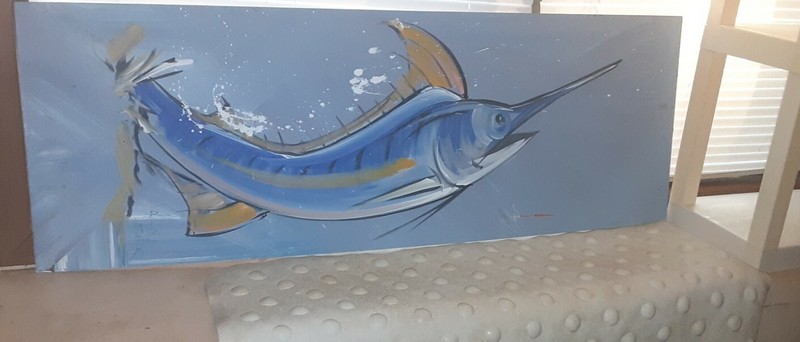 PR SAILFISH PAINTING BILLFISH ON HARD BOARD 48″x19″ ARTIST SGN MARLIN SWORDFISH