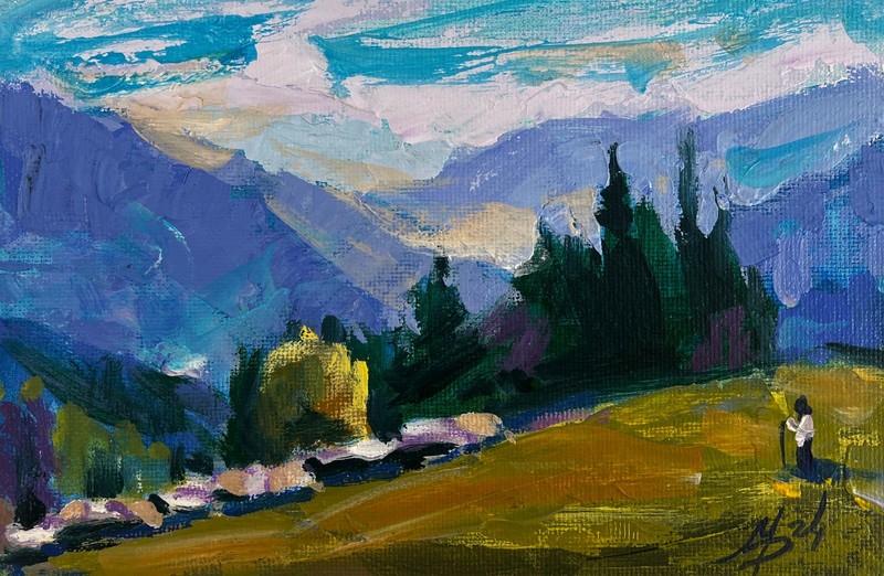 Acrylic Painting In The Mountain Meadows M. Patskan Unframed Original nAAA4937