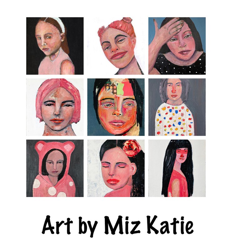 Portrait Painting Small Pink Original Naive Outsider Unique Woman Art Miz Katie gallery