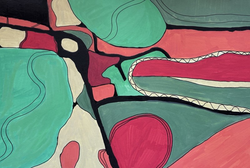 Abstract Green Yellow Black Orange Red original artwork by artist
