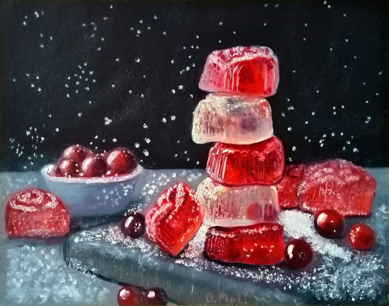 Original modern painting Food Dessert Fruit Jelly StillLife Oil hand painted art gallery