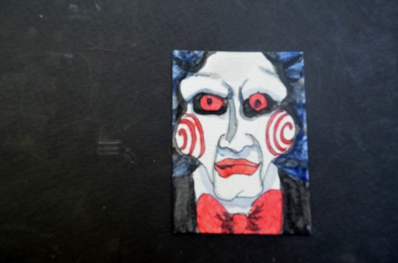 ACEO ORIGINAL ART CARDS HALLOWEEN JIGSAW PUPPET HORROR WATERCOLOR