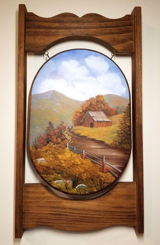 Vintage Landscape Original Oil Painting on Wood. 23 3/4″ tall, 13″ wide