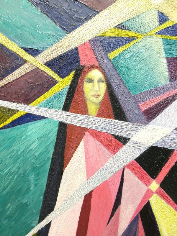 GOLDA ROSE SEMI-ABSTRACT IMPASTO OIL PAINTING "THE MAGICIAN" SIGNED & DATED 1978 gallery