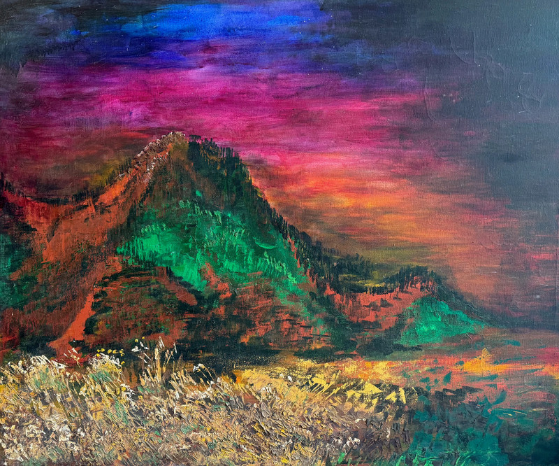 Vintage Surreal Abstract Landscape Painting Modern Wall Art Multi-Color 70s