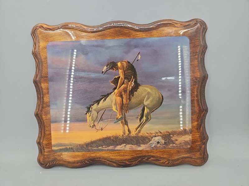 American Native End of Trail Warrior Painting Wood Plaque With Lacquered Coat