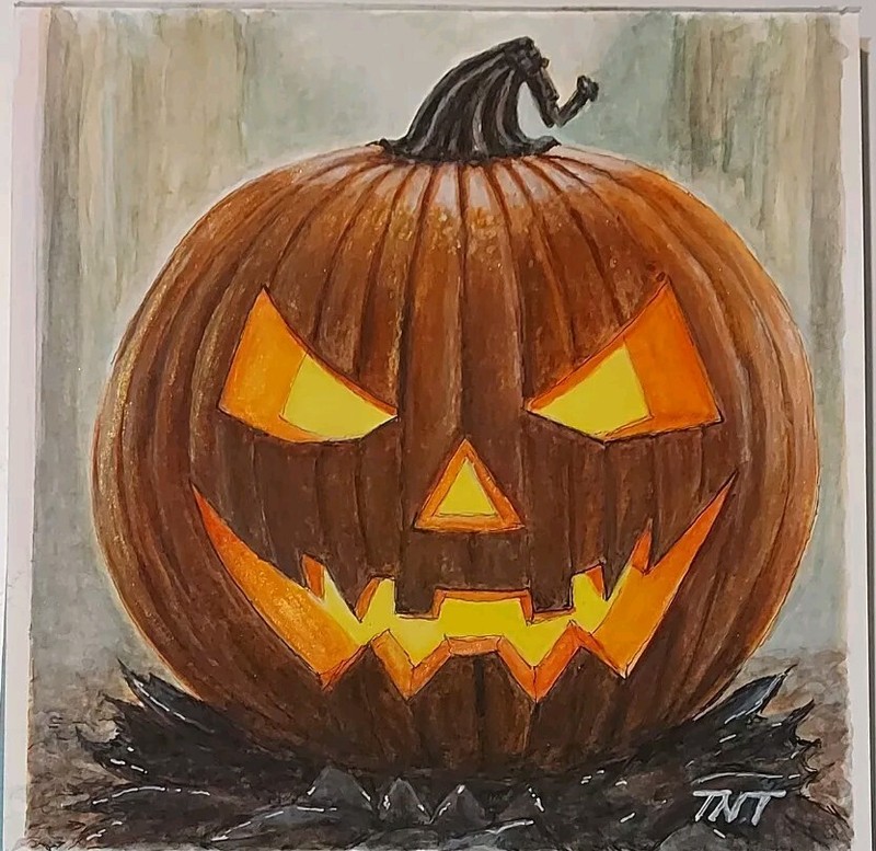 Halloween Jack O Lantern Pumpkin Spooky Farm Original Watercolor Art 8"x 8" gallery
