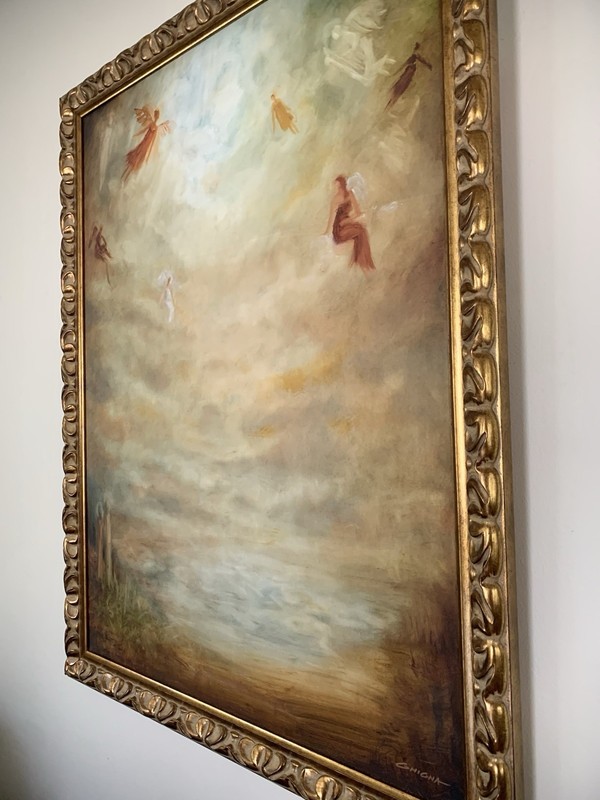 Original Framed Angelic Oil Painting “Above the Clouds” on Canvas 40”x 30” gallery