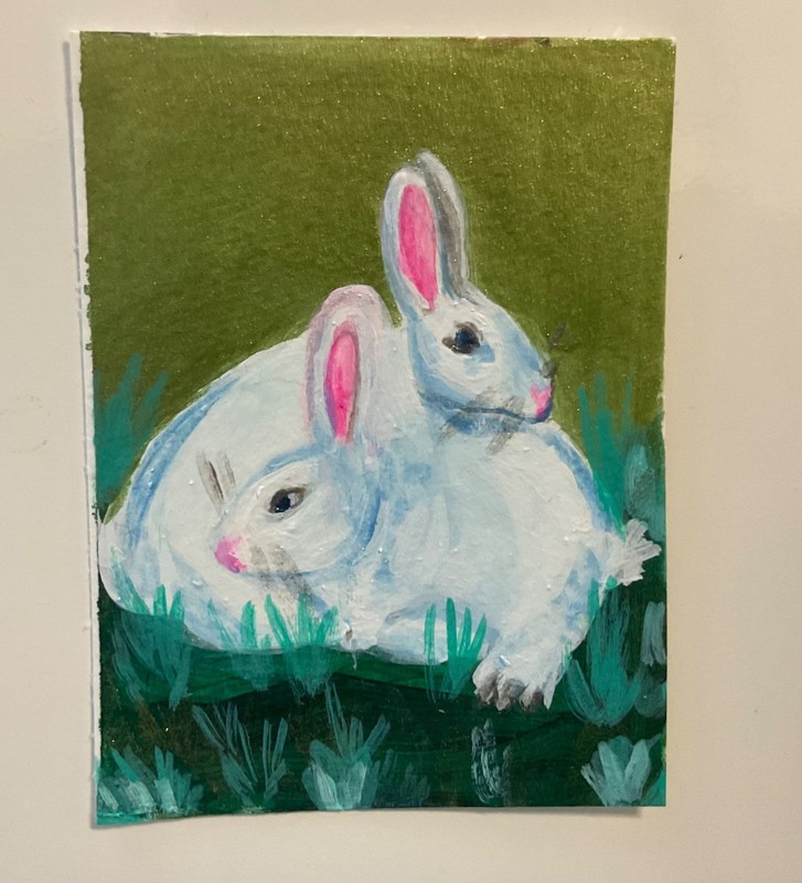 ACEO, double bunnies, marinaart77