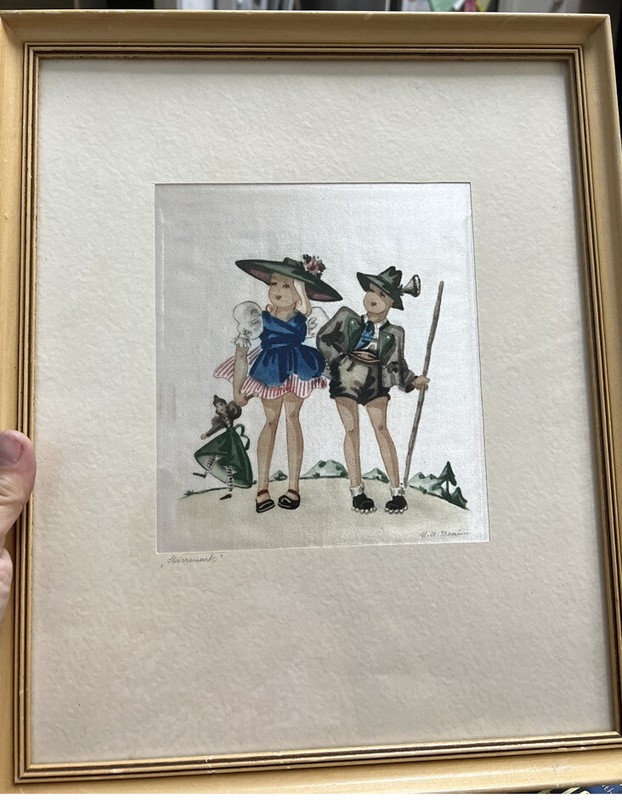 Vintage M.A. Braun Original Painting On Silk/signed/titled/framed/children