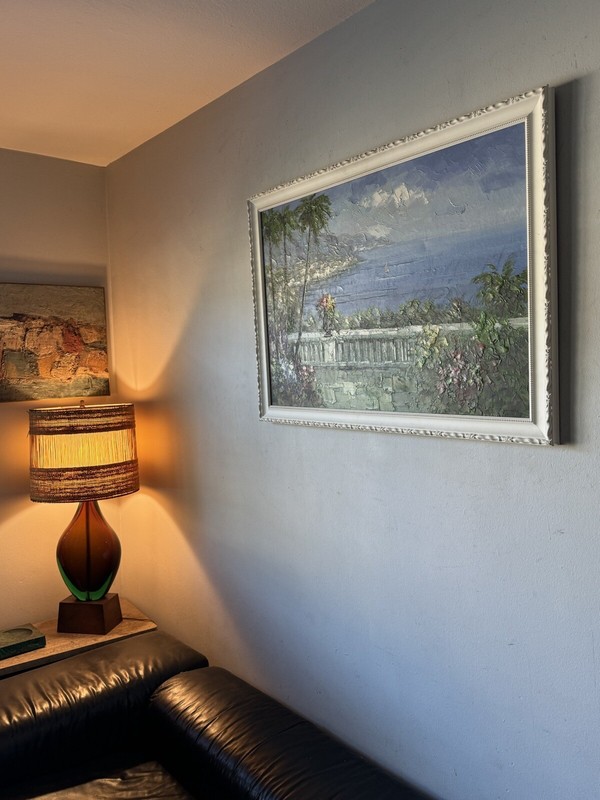 ANTONIO DI VICCARO VINTAGE ITALIAN MODERN VILLA OCEAN LANDSCAPE OIL PAINTING 80s gallery