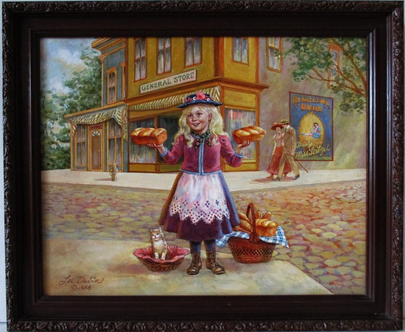 Lee Dubin Original Framed Oil Painting «Fresh Bread Peddler»