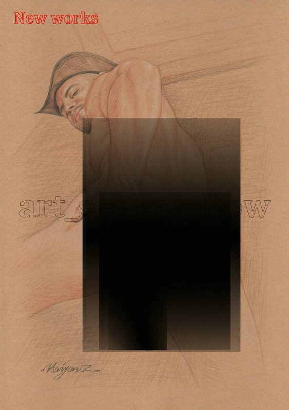 Original drawing A4 Art Colored Pencil painting male model on kraft paper new182