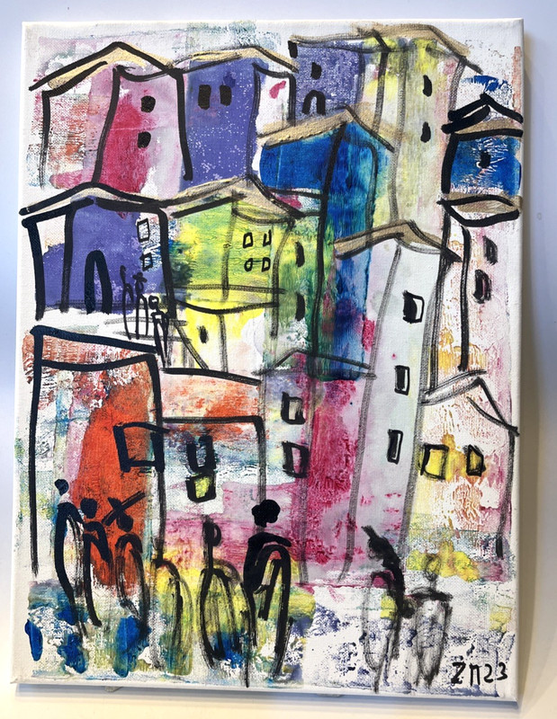 People in Southern City Acrylic Picture Italy Painting ZM Wallart Canvas 40×30