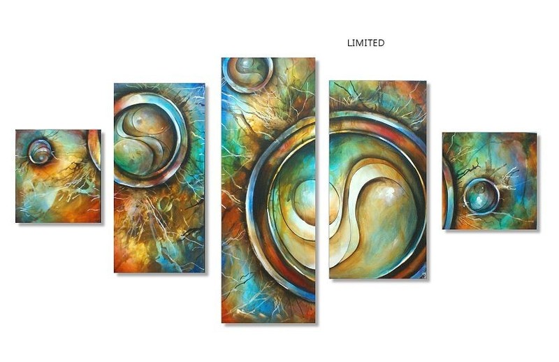 large and colorful 5 piece abstract decorative original painting Michae Lang art