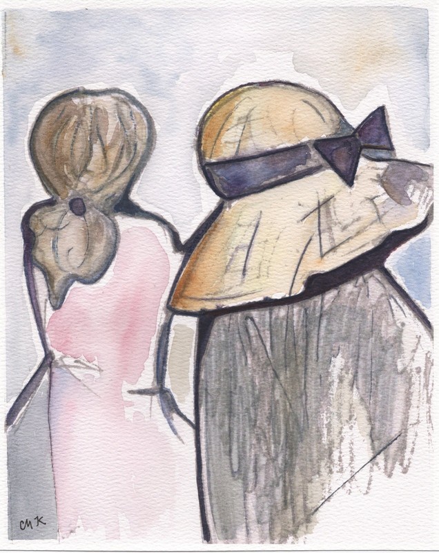 Original Watercolor Sold By Artist Pink Pastel Colors Female Figures Women 8×10