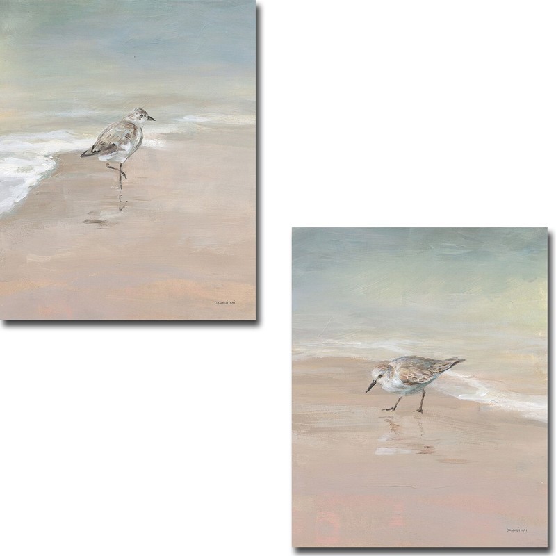 Shorebirds on the Sand by Nai 2-pc Canvas Giclee Art Set (20 in x 16 in Each)