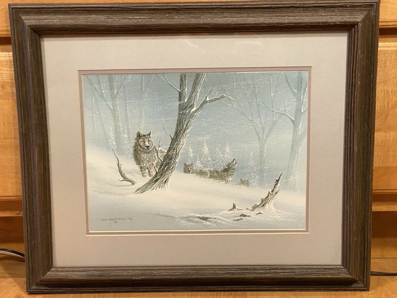 Original 1978 Don Griffiths «Call Of The Wild» Wolf Pack Wolves Watercolor Art