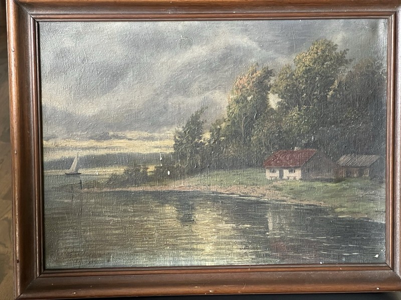 Antique Hudson River School Signed Landscape Canvas Painting 1819 gallery