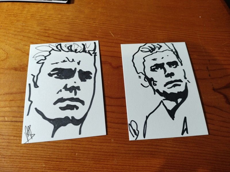 2 x 1/1 ACEO Original Paul Wesley Drawings Minimalist Black Ink