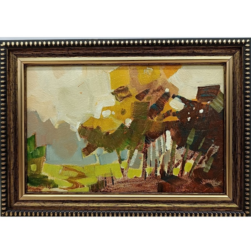 Abstract Landscape Original Oil Painting 6×4 Framed Signed Cubist Nature Art