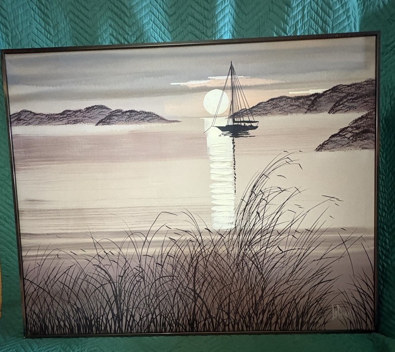 Vintage Lee Reynolds Vanguard Studios Seascape Painting 50×40 Framed
