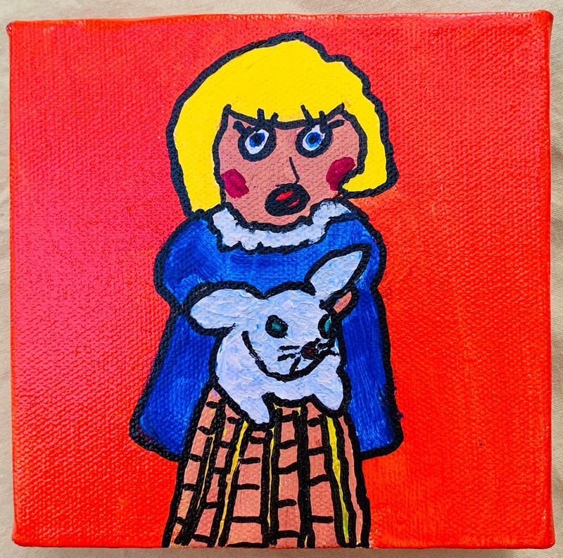Original Acrylic Folk Art Painting on Canvas, Artist Signed, VM D’Ortona 5”x5”