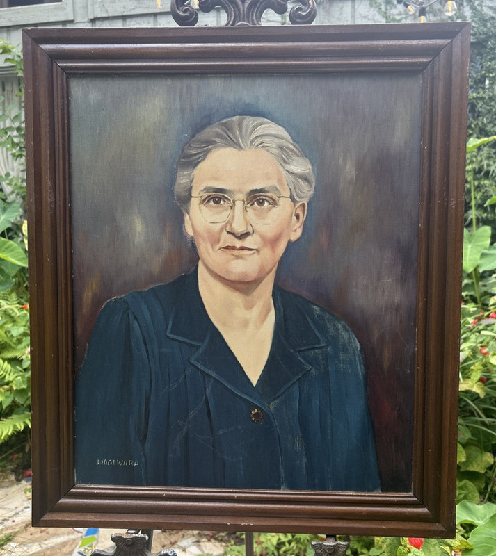 Vintage 1930’s Signed Oil on Canvas Portrait of a Woman, Arts and Crafts Frame