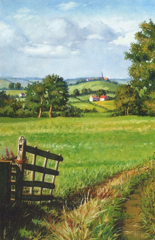 11X14 PRINT OF painting Landscape Ryta Art Spring Farm House Easter Decor folk
