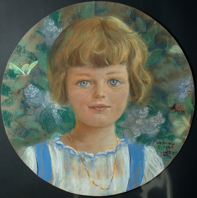 Girl with Butterfly and May Bug, illegible - Willowling 1931. gallery
