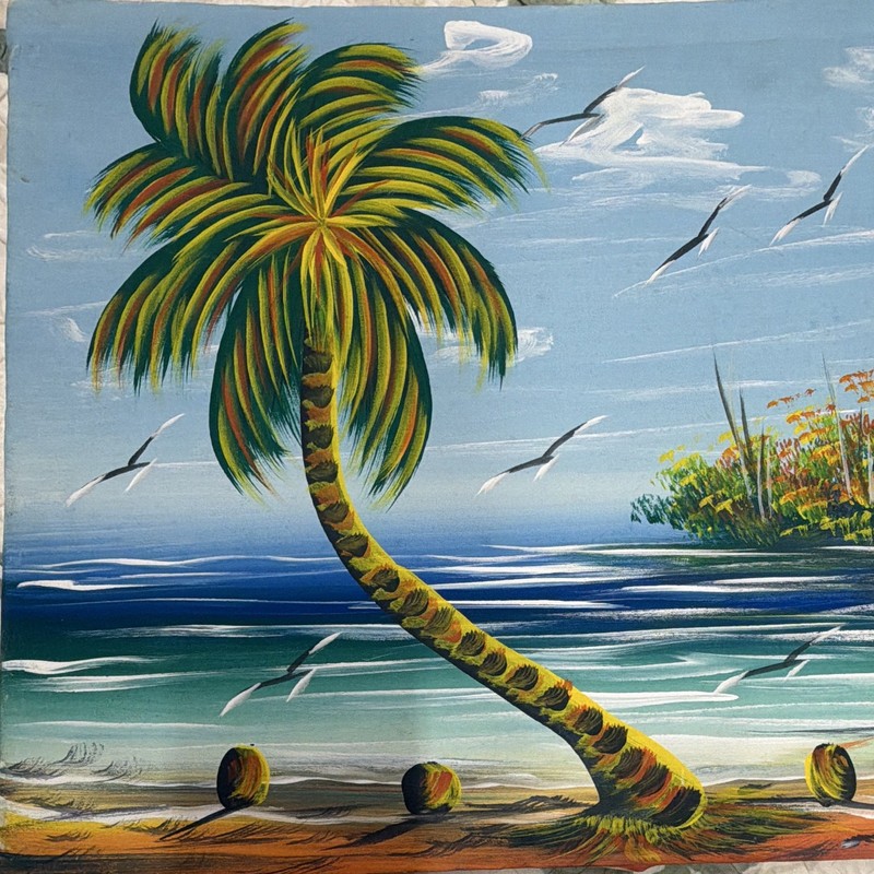 El Chevo Signed Contemporary Seascape Beach Palm Tree Island Canvas Painting gallery
