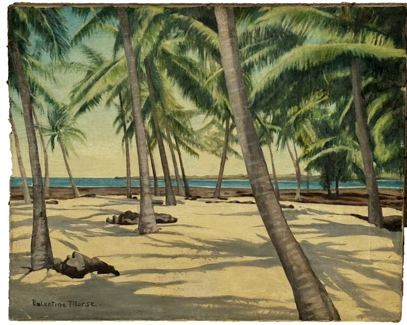 Valentine Morse American Artist Tropical Beach Palm Trees 16x20”