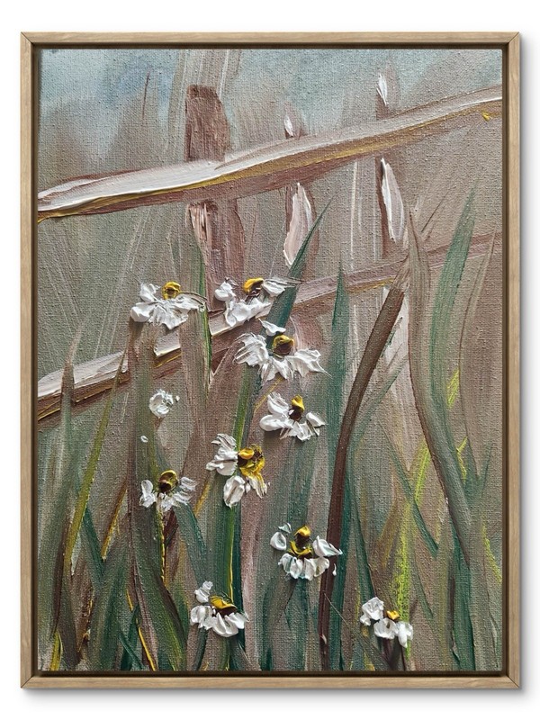 Abstract Fence Flowers Impressionistic Original Wall Art 14X11 Canvas Acrylic