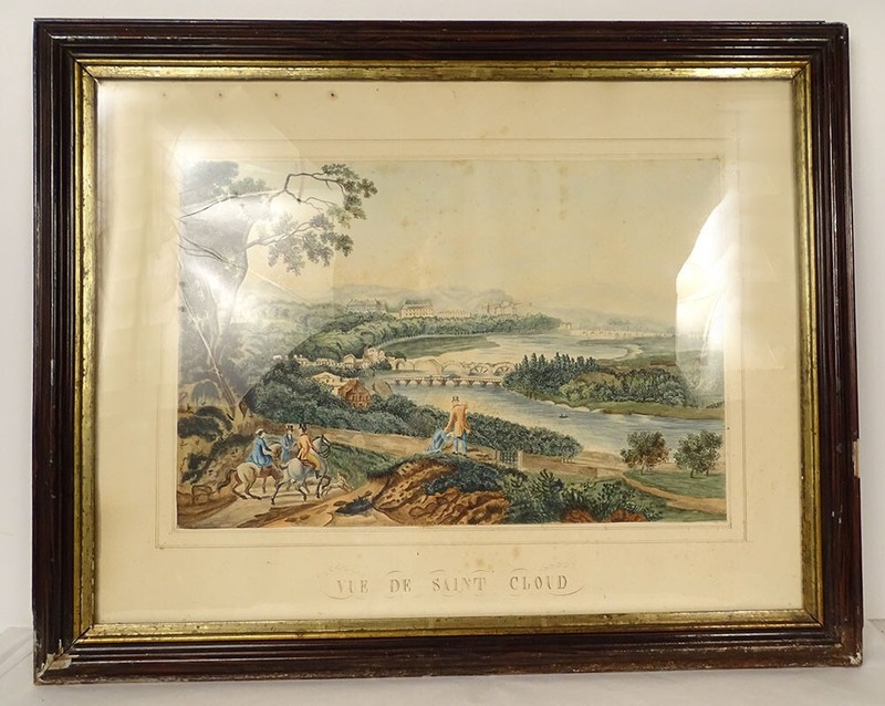 Watercolour Landscape View Saint-Cloud D’ Apr.Michallon Cavaliers Castle 19th