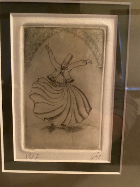 Signed Framed numbered Drawings Dancing Whirling Rumi Sufi Dervish (pencil) gallery