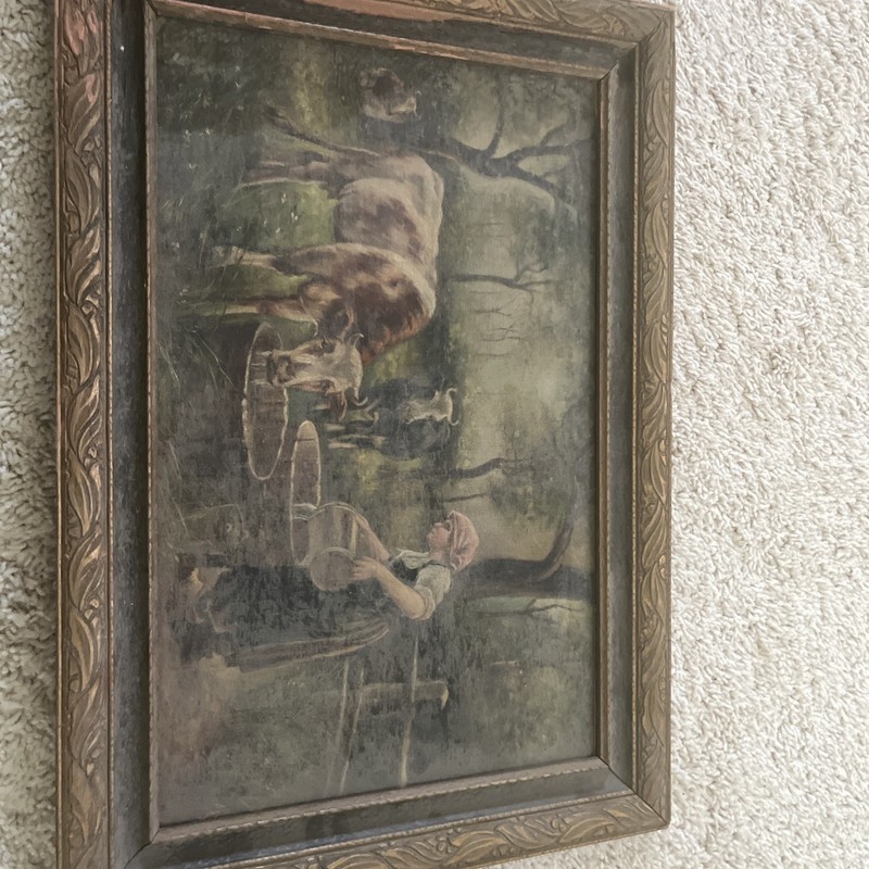 Antique Farm Cow Painting