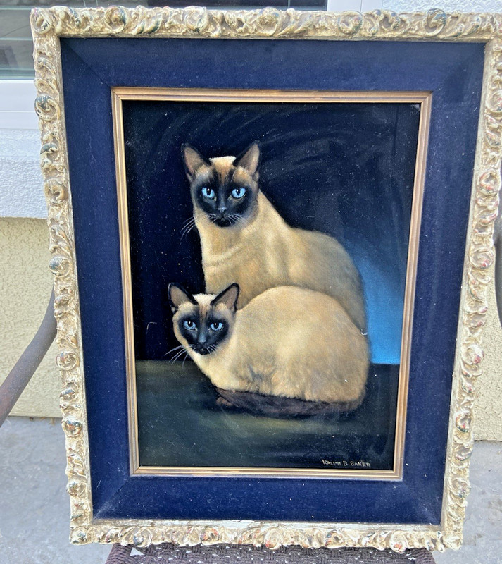 2 SIAMESE CATS PAINTING BY RALPH BAKER LISTED CALIFORNIA ARTIST