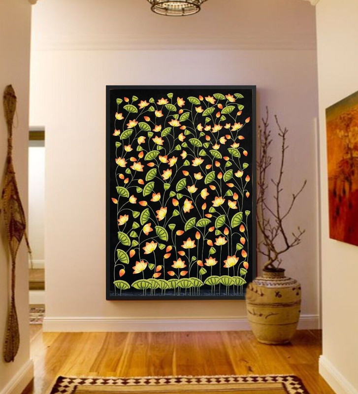 Lotus Pond Pichwai Painting Traditional Indian Pichwai Painting, Home decor Art