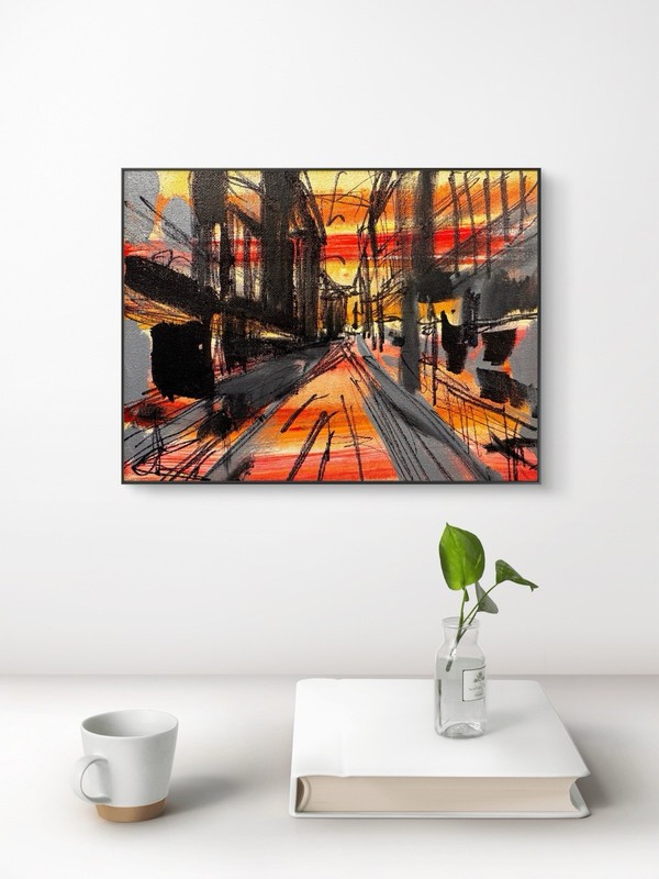 SAMATOWIC Original Abstract Sunset Street 8x10 Handmade Signed Fine Art 284 gallery