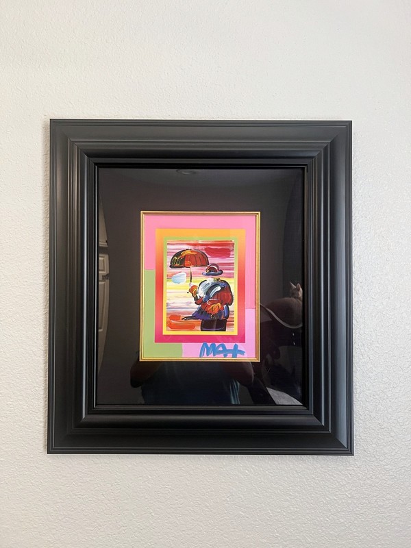 Peter Max Umbrella Man & Blushing Beauty on Blends Signed Mixed Media COA