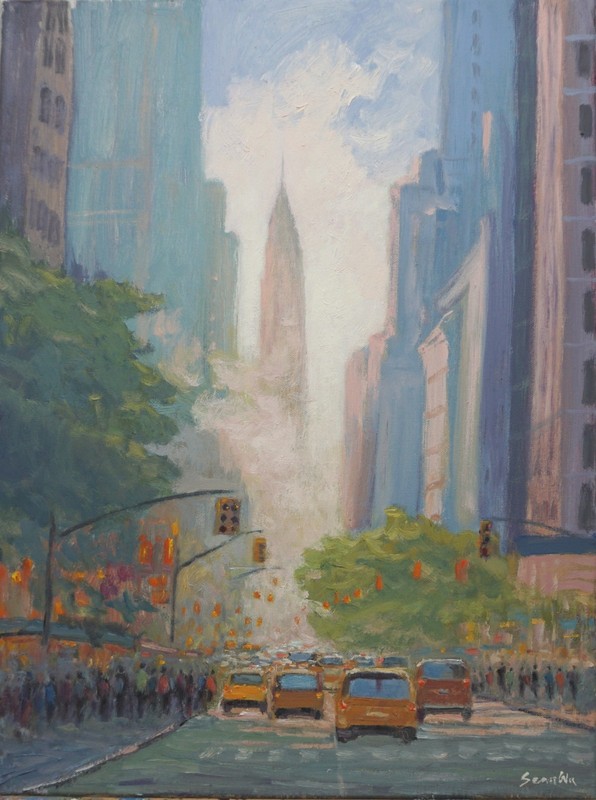 Sean Wu, Original 18×24″ oil on stretched canvas , Cityscape