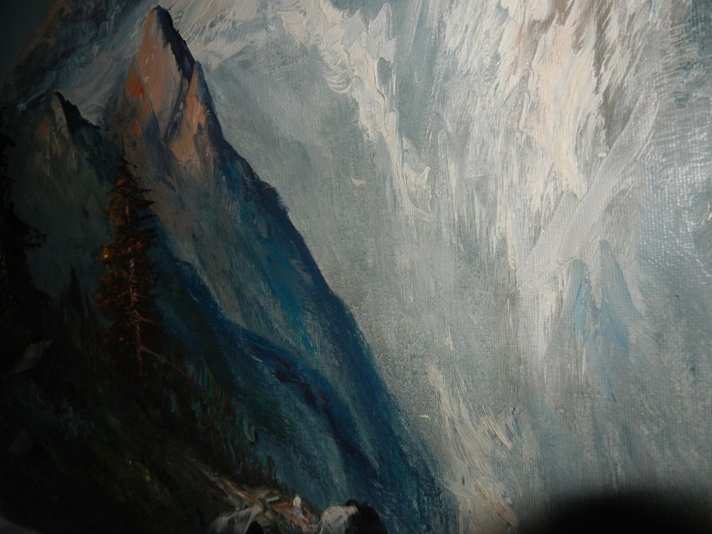 Vintage oil paint Mountains, Forest, Landscape - Artist Signed 15,5x31,5 gallery